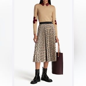 MAJE Johnny Check Pleated Midi Skirt